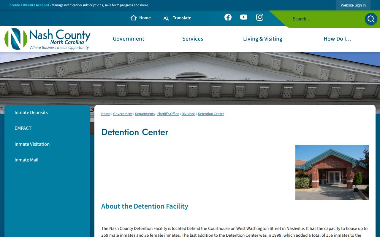 Nash County Detention Facility official arrest custody information page
