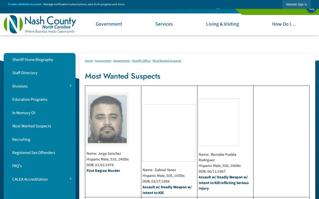 Nash County official wanted suspect arrest allegation page
